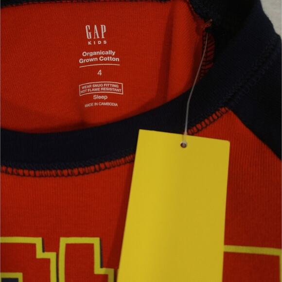 F Gap Kids Boys Orange Navy Game Over Organic Cotton Long Sleeve PJ Set NWT 4 - Picture 5 of 9
